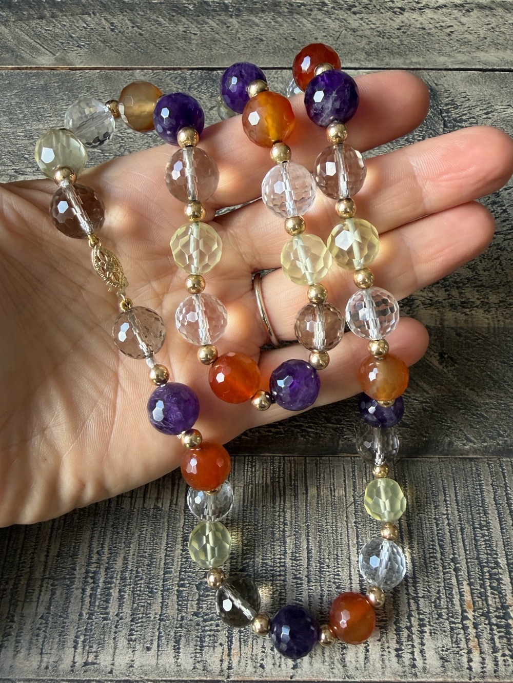 Faceted Natural Gemstone & 14K Gold Necklace